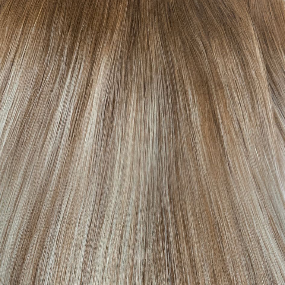 Close-up of brown and blonde hair strands